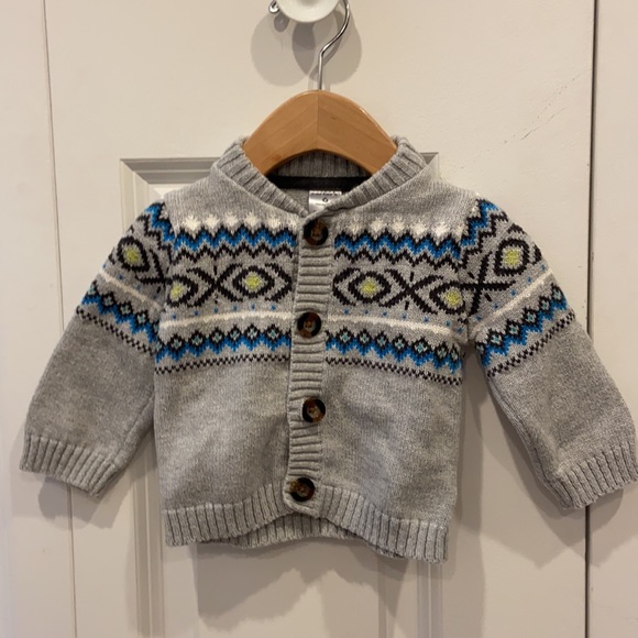 Carter’s Grey, Black, Blue & White Knit Button Up Sweater - Picture 1 of 8